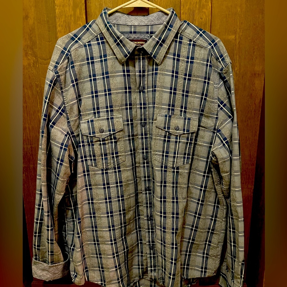 Johnston & Murphy Long-Sleeve Plaid Button Down Shirt - XL